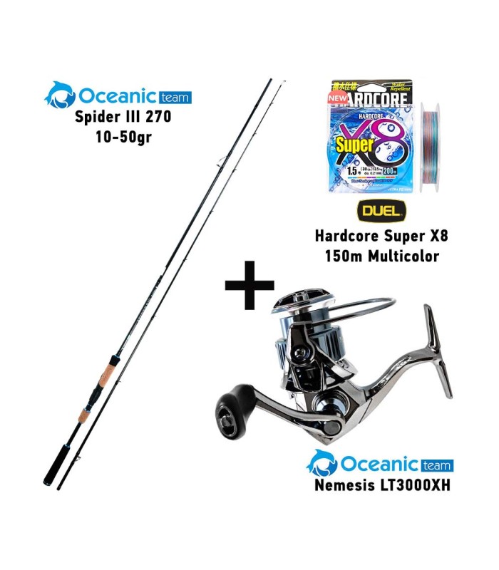 Combo Spinning Oceanic Team Spider IIΙ 270 / 10-50gr + Oceanic Team Nemesis LT3000XH + DUEL Hardcore Super X8 150m - tokatlis.gr