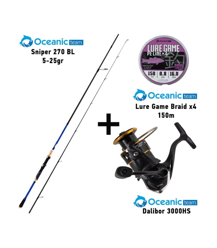 Combo Spinning Oceanic Team Sniper 270 BL / 5-25gr + Oceanic Team Dalibor 3000HS + Oceanic Team Lure Game Braid  - tokatlis.gr