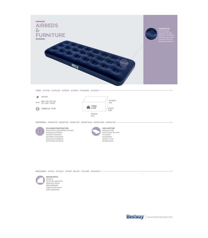 Στρώμα Μονό Βελουτέ Bestway 67000 185x76x22 | tokatlis.gr