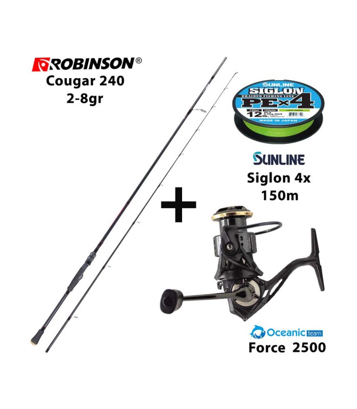Combo LRF Robinson Cougar 240 2-8 + Oceanic Team Force 2500 + Sunline Siglon 150m 4x - tokatlis.gr