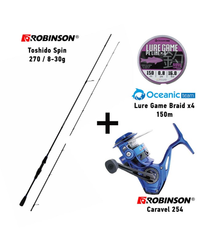 Combo Spinning Robinson Toshido Spin 270 / 8-30gr + Robinson Caravel 254 + Oceanic Team Lure Game Braid x4 150m - tokatlis.gr