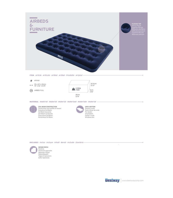 Φουσκωτό Στρώμα Bestway 67002 Διπλό 191x137x22 | tokatlis.gr