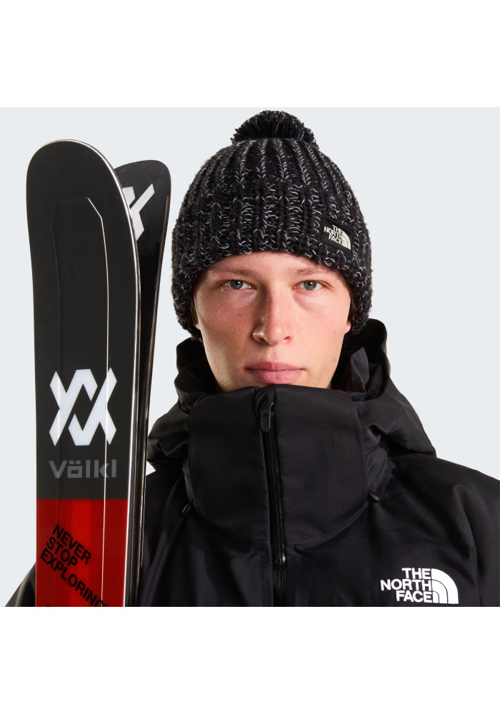 Unisex πλεκτός χειμερινός σκούφος The North Face Cosy Chunky Cabin Beanie με χοντρή πλέξη κοτσίδας, ρεβέρ και πομ-πον