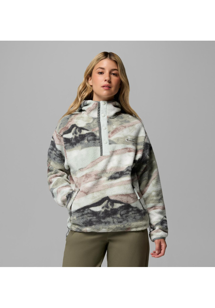 Γυναικείο φούτερ sherpa fleece Columbia Women's Helvetia™ II Printed Hoodie με σχέδιο βουνών, κουκούλα και πατιλέτα half snap