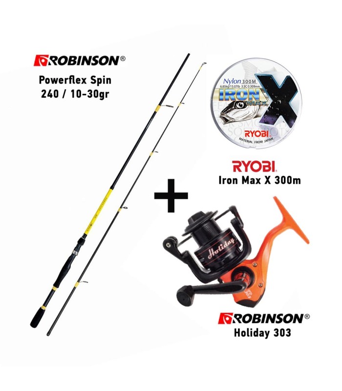 Combo Spinning Robinson Powerflex Spin 240 / 10-30gr + Robinson Holiday 303 + Ryobi Iron Max X 300m 0.26mm - tokatlis.gr