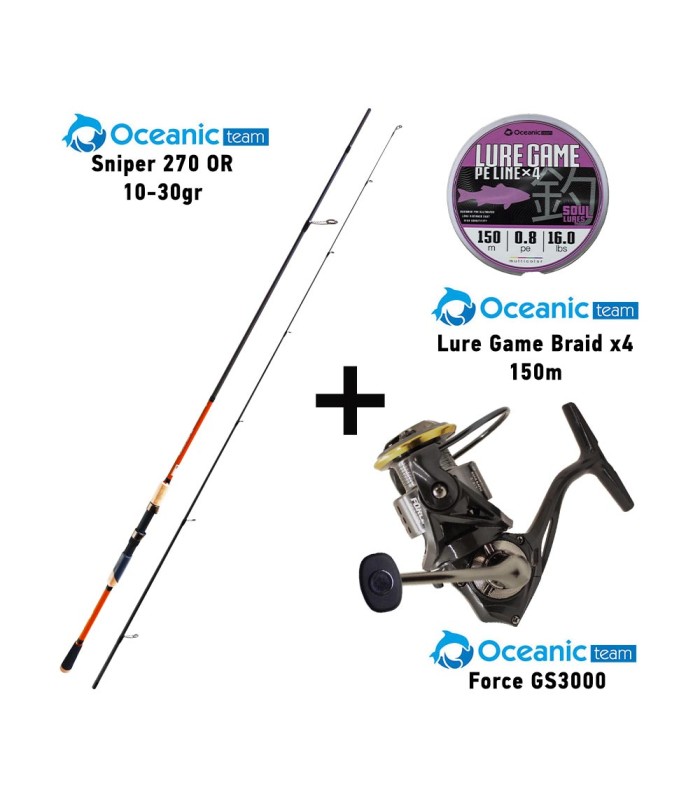 Combo Spinning Oceanic Team Sniper 270 OR / 10-30gr + Oceanic Team Force GS3000 + Oceanic Team Lure Game Braid  - tokatlis.gr